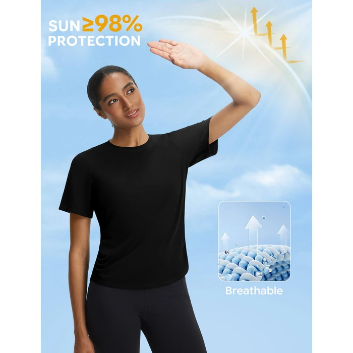 baleaf Women's Short Sleeve Yoga Shirts Soft UPF 50+ Workout Tops Sun Protection Athletic T-Shirts Black L by baleaf - Image 5