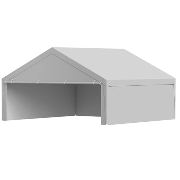 VEVOR Carport Replacement Canopy, 20 x 20 ft Potable Garage Tent Top Tarp with Sidewalls, UV-Resistant & Waterproof, Heavy Duty Car Shelter Tarp with Ball Buggees, Grey, Frame Not Included by VEVOR - Image 3