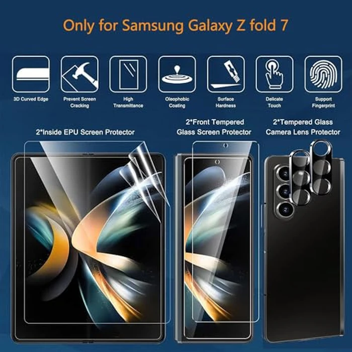 2 Tempered Glass Front Small Screen Protector for Samsung Galaxy Z Fold 7 + 2 Inner Soft Foldable TPU Film shields+ 2 Camera Lens Protector [Scratch Resistant] [Bubble Free] [Case Friendly] [HD] by CYCFAIML - Image 2