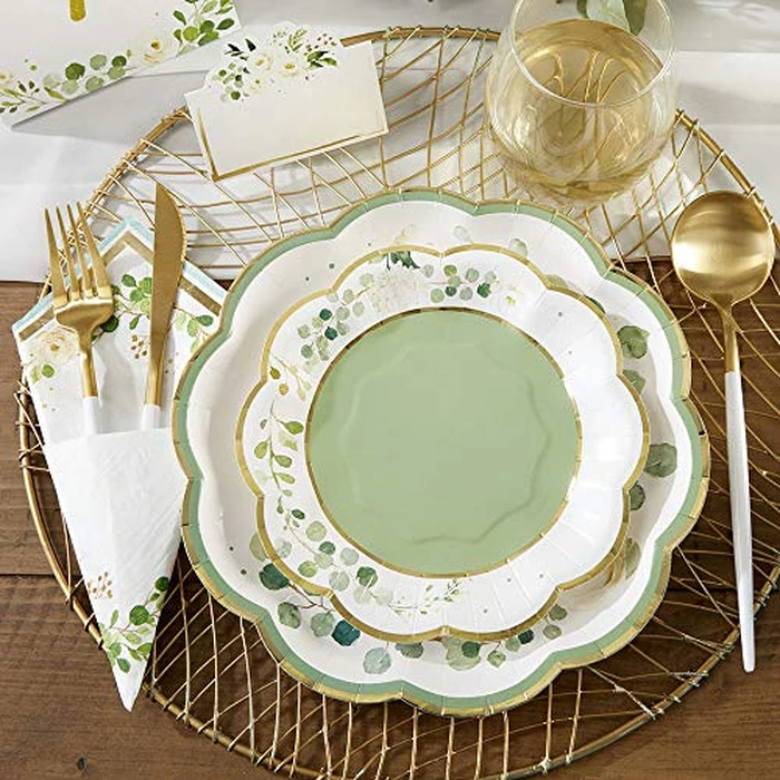 Kate Aspen Sage Green Party Decorations, Eucalyptus Floral Botanical Garden 62 Piece Plates and Napkins Party Supplies (16 Guests) Greenery Baby Shower Decorations & Bridal Shower Decor by Kate Aspen - Image 2