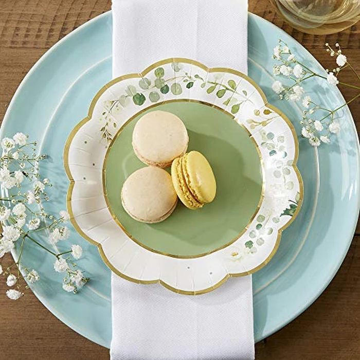 Kate Aspen Sage Green Party Decorations, Eucalyptus Floral Botanical Garden 62 Piece Plates and Napkins Party Supplies (16 Guests) Greenery Baby Shower Decorations & Bridal Shower Decor by Kate Aspen - Image 3