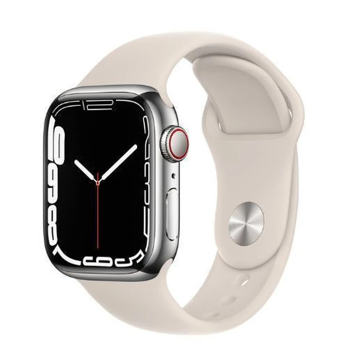 Apple Watch Series 7 (Cellular + GPS) - 32GB - 41mm - Silver Stainless Steel Case with Starlight Rubber Sport Band by Apple - Image 2
