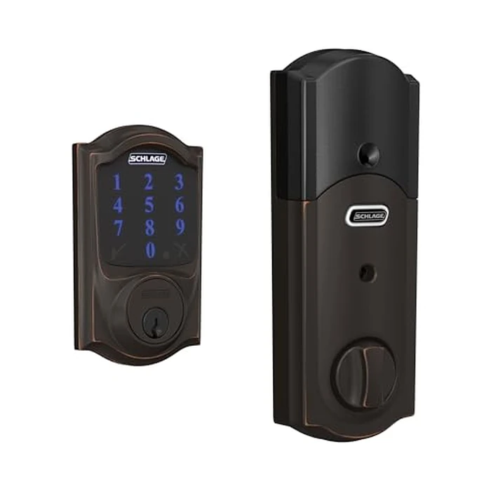Schlage Connect Smart Deadbolt Lock with Touchscreen Keypad, Keyless Front Door Entry, Z-Wave Plus Compatible, Aged Bronze, BE469ZP CAM 716 by SCHLAGE - Used - Very Good condition - CA$189.07