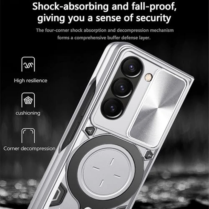 Asuwish Phone Case for Samsung Galaxy Z Fold 6 5G 2024 Slide Camera Cover with Ring Holder Stand Hybrid Mobile Rugged Shockproof Cell Accessories ZFold6 Z6 G Fold6 ZFold 6Z Women Men Silvery by Asuwish - Image 2
