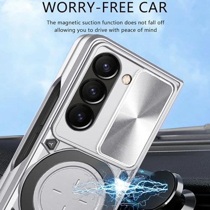 Asuwish Phone Case for Samsung Galaxy Z Fold 6 5G 2024 Slide Camera Cover with Ring Holder Stand Hybrid Mobile Rugged Shockproof Cell Accessories ZFold6 Z6 G Fold6 ZFold 6Z Women Men Silvery by Asuwish - Image 3