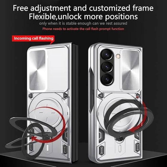Asuwish Phone Case for Samsung Galaxy Z Fold 6 5G 2024 Slide Camera Cover with Ring Holder Stand Hybrid Mobile Rugged Shockproof Cell Accessories ZFold6 Z6 G Fold6 ZFold 6Z Women Men Silvery by Asuwish - Image 5