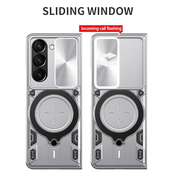 Asuwish Phone Case for Samsung Galaxy Z Fold 6 5G 2024 Slide Camera Cover with Ring Holder Stand Hybrid Mobile Rugged Shockproof Cell Accessories ZFold6 Z6 G Fold6 ZFold 6Z Women Men Silvery by Asuwish - Image 7