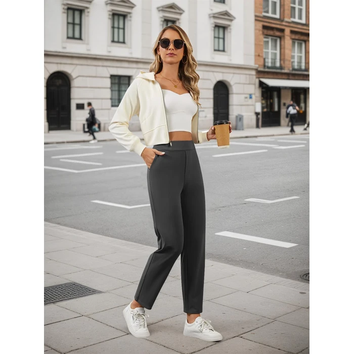 COPYLEAF Ankle Dress Pants Women High Waisted Work Travel Pants with Pockets Stretchy Business Casual Slacks(Dark Grey S) by COPYLEAF - Image 4