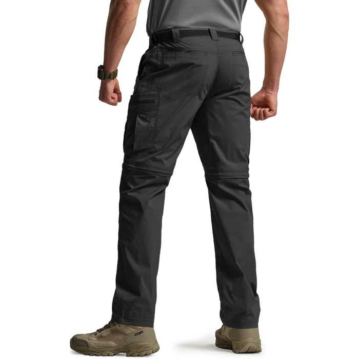 CQR Men's Convertible Cargo Tactical Pants, Water Resistant Outdoor Hiking Pants, Zip Off Lightweight Stretch Work Pants, Runyon Cargo W/Belt Black, 36W x 30L by CQR - Used - Like New condition - US$56.03