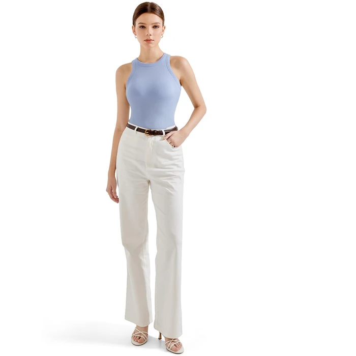 SUUKSESS Women Padded Cotton Ribbed Tank Tops Sleeveless High Neck Racerback Basic Tops(Light Blue, M) by SUUKSESS - Image 2