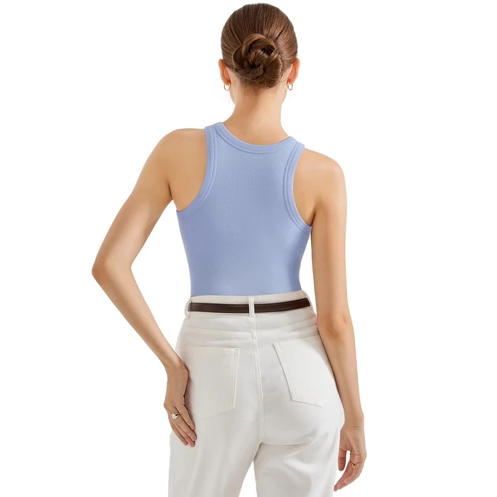 SUUKSESS Women Padded Cotton Ribbed Tank Tops Sleeveless High Neck Racerback Basic Tops(Light Blue, M) by SUUKSESS - Image 4