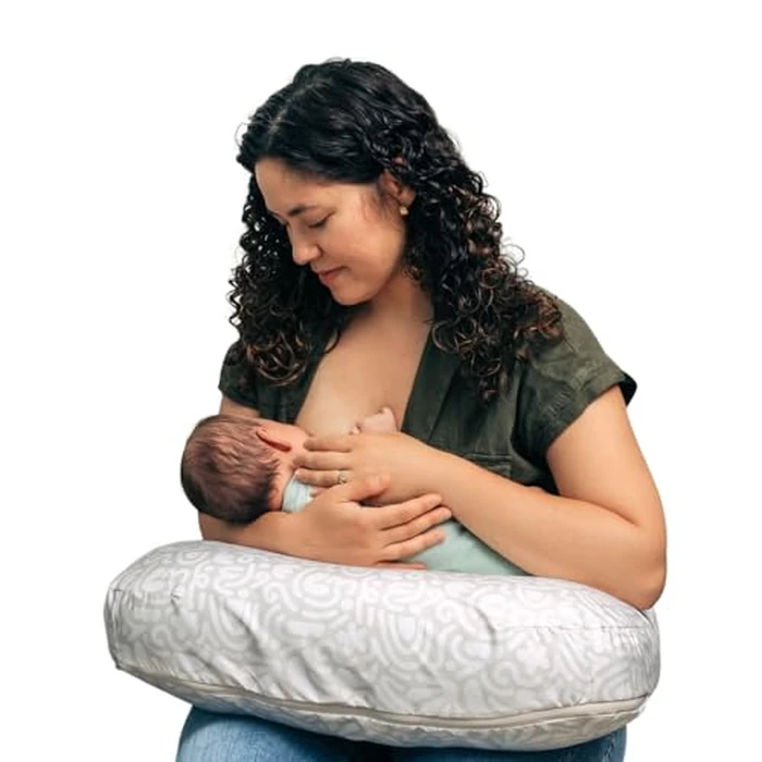 Boppy Nursing Pillow - Firm, Ergonomic U-Shaped Bottle and Breastfeeding Pillow with High Lift for Comfort and Support, Spacious Surface - Cream Retro Squiggles by Boppy - Used - Very Good condition - US$36.67