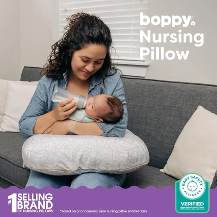 Boppy Nursing Pillow - Firm, Ergonomic U-Shaped Bottle and Breastfeeding Pillow with High Lift for Comfort and Support, Spacious Surface - Cream Retro Squiggles by Boppy - Image 2