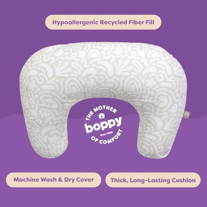 Boppy Nursing Pillow - Firm, Ergonomic U-Shaped Bottle and Breastfeeding Pillow with High Lift for Comfort and Support, Spacious Surface - Cream Retro Squiggles by Boppy - Image 5