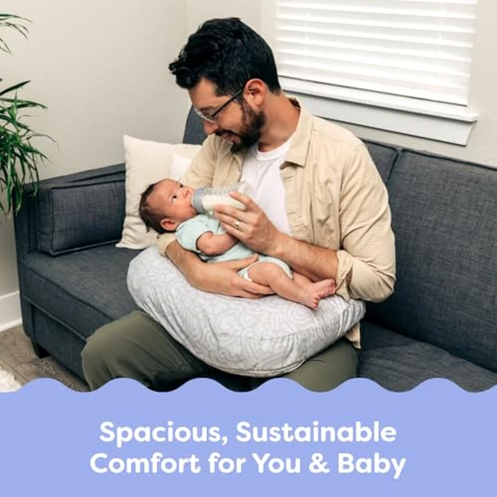 Boppy Nursing Pillow - Firm, Ergonomic U-Shaped Bottle and Breastfeeding Pillow with High Lift for Comfort and Support, Spacious Surface - Cream Retro Squiggles by Boppy - Image 6
