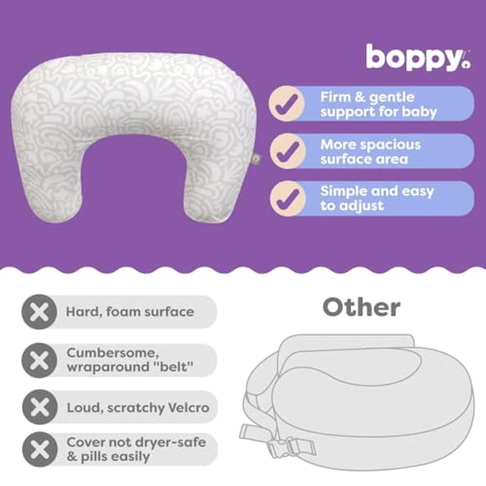 Boppy Nursing Pillow - Firm, Ergonomic U-Shaped Bottle and Breastfeeding Pillow with High Lift for Comfort and Support, Spacious Surface - Cream Retro Squiggles by Boppy - Image 7