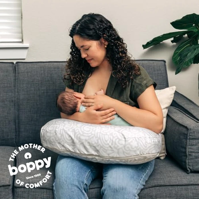 Boppy Nursing Pillow - Firm, Ergonomic U-Shaped Bottle and Breastfeeding Pillow with High Lift for Comfort and Support, Spacious Surface - Cream Retro Squiggles by Boppy - Image 8