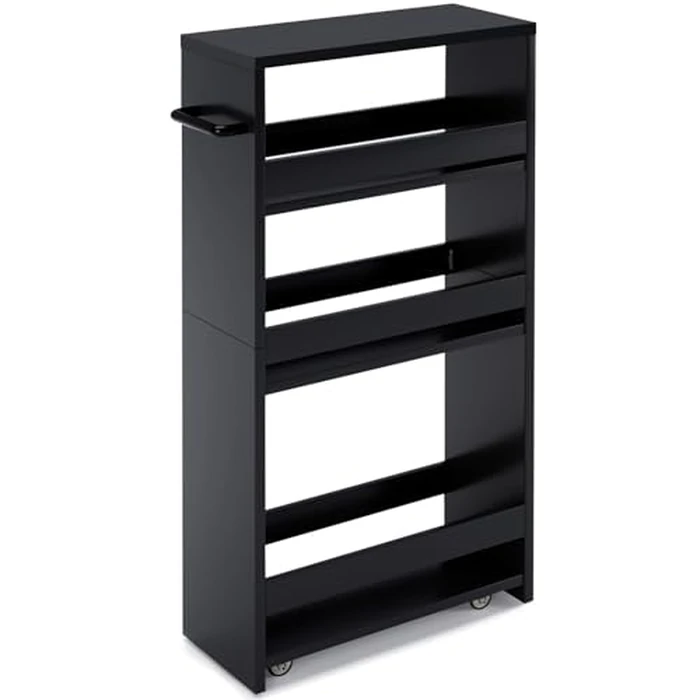 MARTY Slim Rolling Storage Cart 4-Tier Kitchen Cart with Wheels, Laundry Room Storage with Handle Slide Out Utility Cart Shelving Unit Organizer Trolley for Narrow Places Bathroom Small Corner, Black by MARTY - Image 1