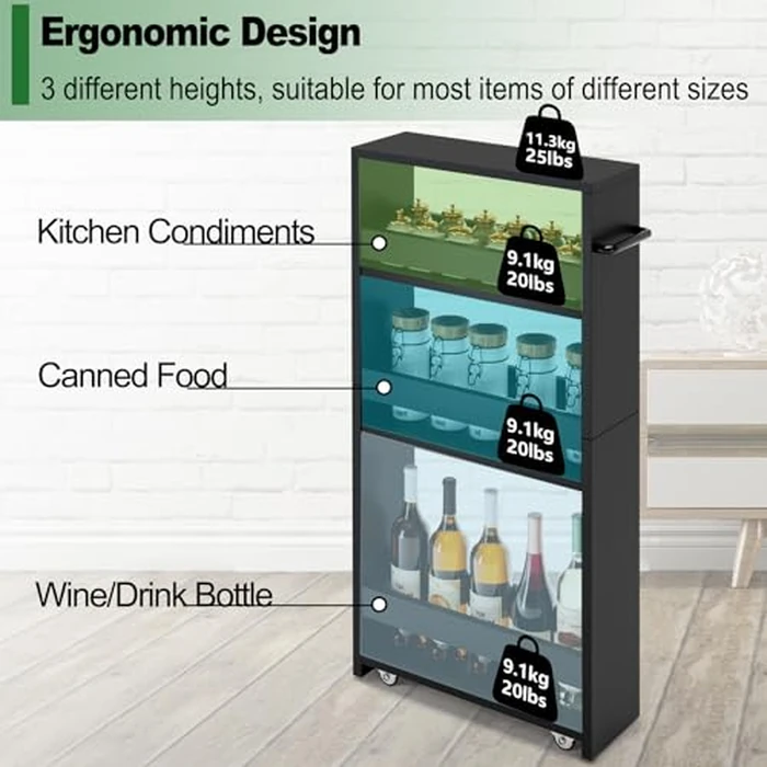 MARTY Slim Rolling Storage Cart 4-Tier Kitchen Cart with Wheels, Laundry Room Storage with Handle Slide Out Utility Cart Shelving Unit Organizer Trolley for Narrow Places Bathroom Small Corner, Black by MARTY - Image 3