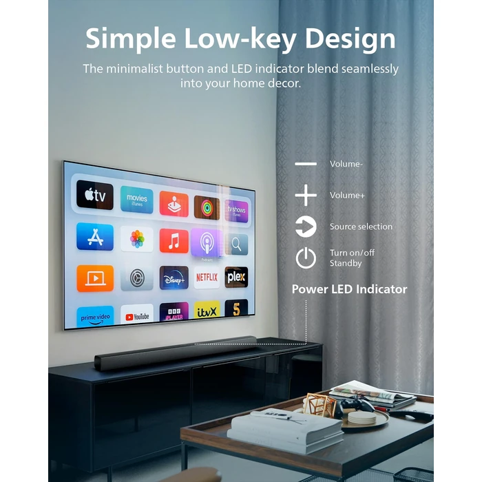 Philips B4208 2.0 Channel Bluetooth Soundbar - HDMI ARC, Roku TV Ready, 60W Max Power, Grey by Philips - Image 6