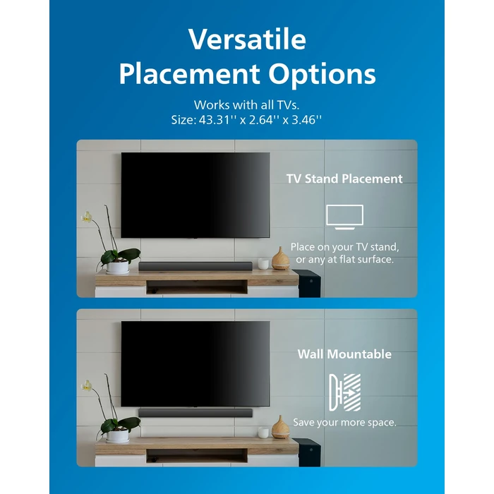 Philips B4208 2.0 Channel Bluetooth Soundbar - HDMI ARC, Roku TV Ready, 60W Max Power, Grey by Philips - Image 7