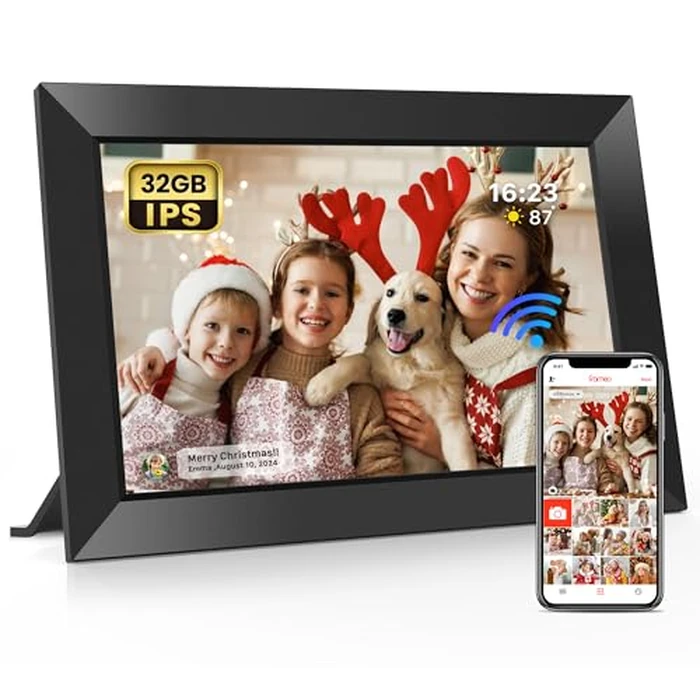 Frameo 10.1 Inch WiFi Digital Picture Frame with 32GB Memory, 1280 x 800 IPS Touch Screen Smart Electronic Photo Frame, Wall Mountable, Auto-Rotate, Share Photos/Videos Via Frameo App from Anywhere by BIGASUO - Used - Good condition - CA$65.38