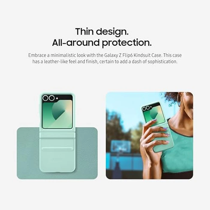 Samsung Galaxy Z Flip 7 FE, Flip 6 Kindsuit Phone Case, Protective Cover with Leather-Like Finish, Hinge Protector, Soft Inner Lining, US Version, Gray by Samsung - Image 3