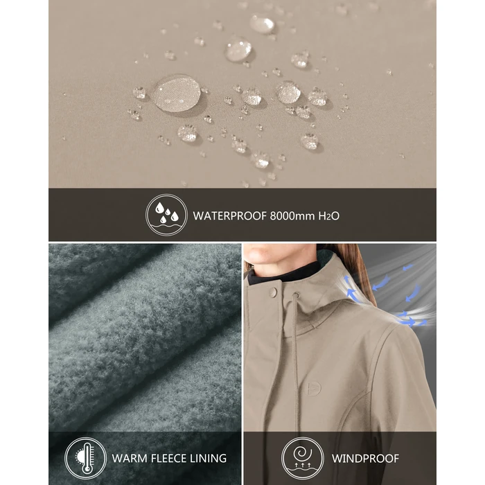 Outdoor Ventures Women's Lightweight Waterproof Fleece Lined Hooded Softshell Rain Jacket, Warm Windbreaker Long Coat by Outdoor Ventures - Image 3