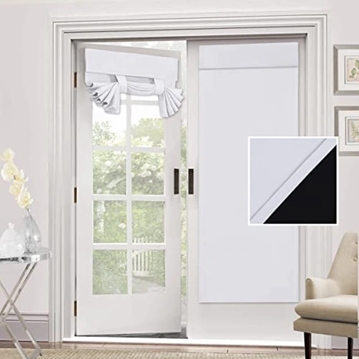 H.VERSAILTEX 100% Blackout French Door Curtain Privacy Blinds Light Blocking Curtain for Sliding Glass Door Thermal Insulated Tie Up Shade, 26x68 Inches, 1 Panel, Bleached White by H.VERSAILTEX - Used - Good condition