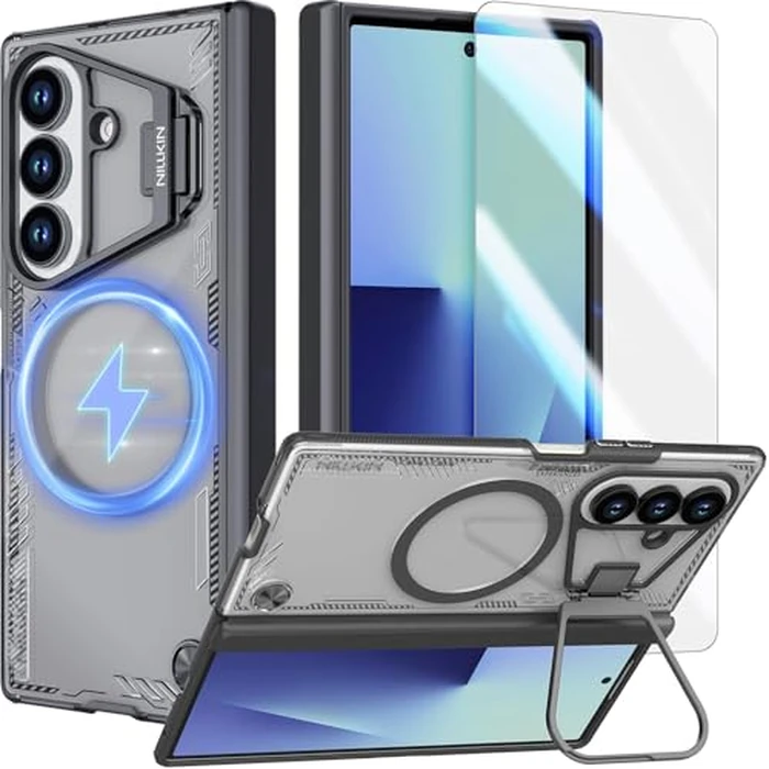 Nillkin for Samsung Galaxy Z Fold 7 Case, Compatible with MagSafe, Built-in [Screen Protector] [Hinge Protection] [Kickstand] Slim Magnetic Anti-Yellow Phone Case for Galaxy Z Fold 7 - Clear Black by Nillkin - Used - Like New condition