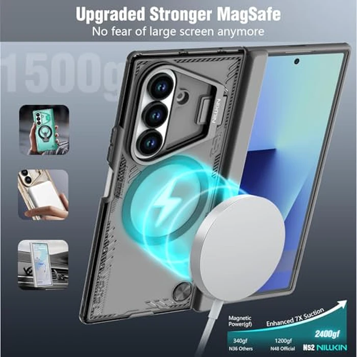 Nillkin for Samsung Galaxy Z Fold 7 Case, Compatible with MagSafe, Built-in [Screen Protector] [Hinge Protection] [Kickstand] Slim Magnetic Anti-Yellow Phone Case for Galaxy Z Fold 7 - Clear Black by Nillkin - Image 2