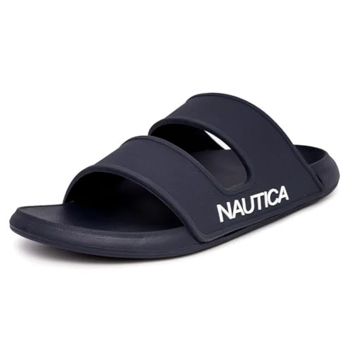 Nautica Men's Slides Sport Shower Athletic Sandals for Indoor & Outdoor with Double Arch Support - Lightweight, Durable and Comfortable-Brodney-Navy White-Size 10 by Nautica - Used - Very Good condition