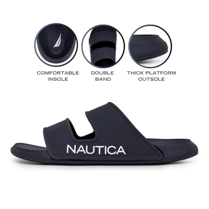 Nautica Men's Slides Sport Shower Athletic Sandals for Indoor & Outdoor with Double Arch Support - Lightweight, Durable and Comfortable-Brodney-Navy White-Size 10 by Nautica - Image 2
