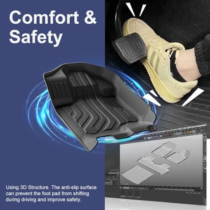 Pyniro TPE Car Floor Mats for Ford F-150 2015-2025 & F150 Lightning 2022-2025 SuperCrew (Rear w/o Fold Flat Storage), Custom Fit Carpet Floor All Weather Truck Mats - Front and Rear Row, 3PCS by Pyniro - Image 5