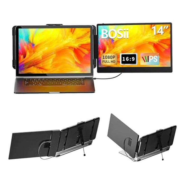 BOSII Laptop Screen Extender Monitor - 14 Inch Dual IPS FHD 1080P HDMI/USB-A/Type-C Extended Portable Monitors for Laptops (Maximum Length: 15.74") Compatible with Windows Mac Travel Work by BOSII - Used - Like New condition - CA$123.87