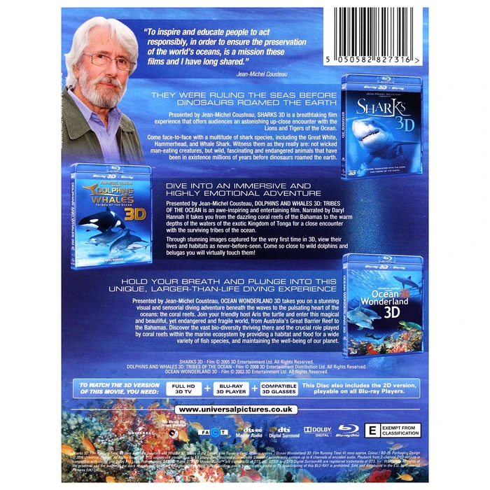 Jean-Michel Cousteau's Film Trilogy: Dolphins & Whales/Sharks/Ocean Wonderland [Blu-ray 3D + Blu-ray] [Region Free] by UNIVERSAL - Image 2