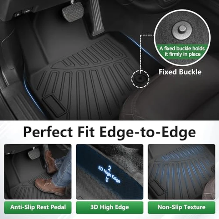 Cacartist Floor Mats Custom Fit for Ford Edge 2015-2023 2024 2025 for Edge Accessories TPE 3D All Weather Floor Liners 1st & 2nd Row Heavy Duty Waterproof Durable by Cacartist - Image 3