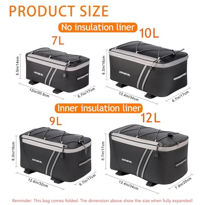 JXFUKAL Rear Bike Rack Bag with Rain Cover, 7L/9L/10L/12L Waterproof Bicycle Ebike Saddle Bag Cycling Pannier Trunk Carrier with Reflector & Adjustable Cord for Commuter Travel Outdoor by JXFUKAL - Image 4