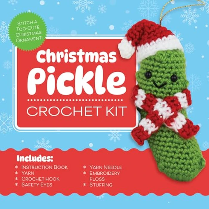 Christmas Pickle Crochet Kit: Stitch a Too-Cute Christmas Ornament! Includes: Instruction Book, Yarn, Crochet Hook, Safety Eyes, Yarn Needle, Embroidery Floss, Stuffing, Gold Cord by Chartwell Books - Used - Very Good condition