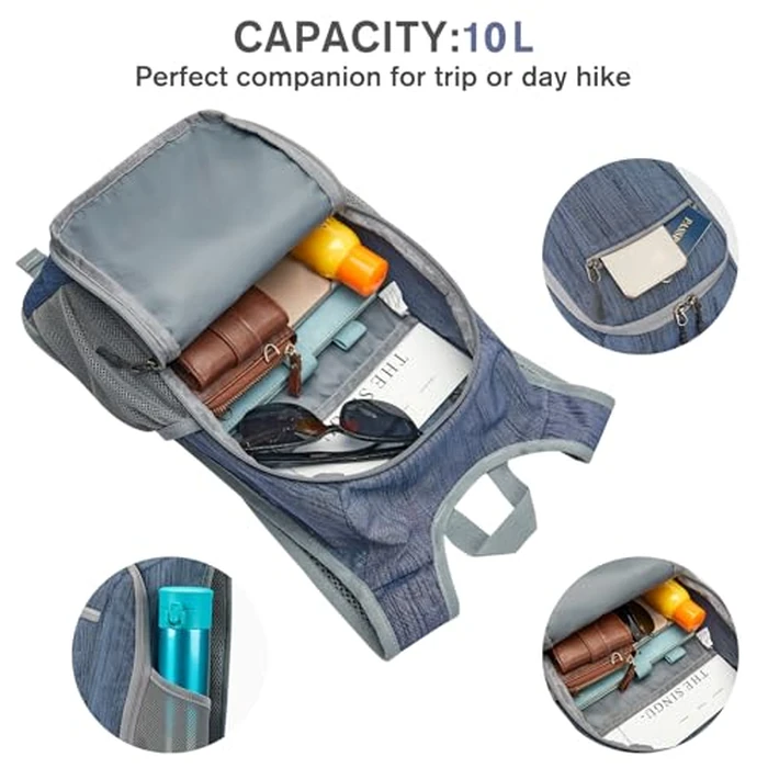 G4Free 10/15L Small Rucksack Foldable Backpack Lightweight Packable Daypack Travel Outdoor Hiking Shoulder Bag, Dark Blue, 10Liters by G4Free - Image 5