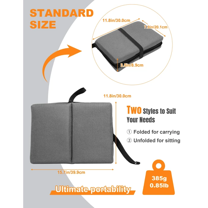 FASTMOMENT Airplane Seat Cushion Portable Travel Cushion for Comfort Foldable Stadium Pad with Breathable Fabric Seat Pad Perfect for Long Flights, Office, Camping, Bleacher (15.7'', Grey) by FASTMOMENT - Image 2