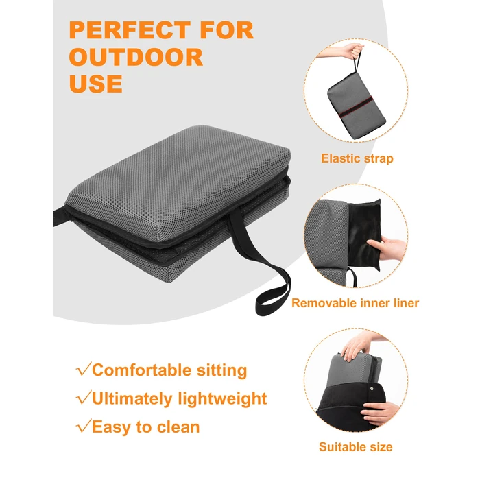 FASTMOMENT Airplane Seat Cushion Portable Travel Cushion for Comfort Foldable Stadium Pad with Breathable Fabric Seat Pad Perfect for Long Flights, Office, Camping, Bleacher (15.7'', Grey) by FASTMOMENT - Image 5