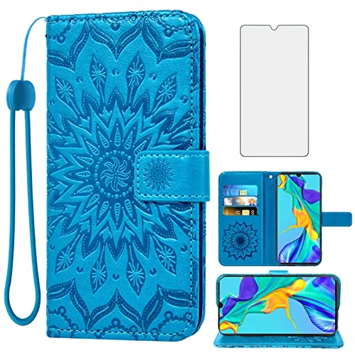 Asuwish Phone Case for Huawei P30 Wallet Cases with Tempered Glass Screen Protector and Sunflower Leather Slim Flip Cover Card Holder Stand Cell Accessories Hawaii P 30 ELE-L29 Women Men Blue by Asuwish - Used - Very Good condition - CA$8.84