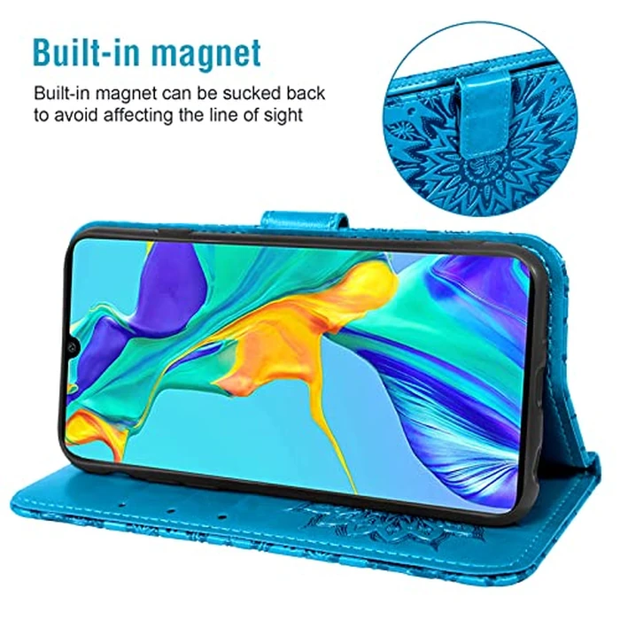 Asuwish Phone Case for Huawei P30 Wallet Cases with Tempered Glass Screen Protector and Sunflower Leather Slim Flip Cover Card Holder Stand Cell Accessories Hawaii P 30 ELE-L29 Women Men Blue by Asuwish - Image 4