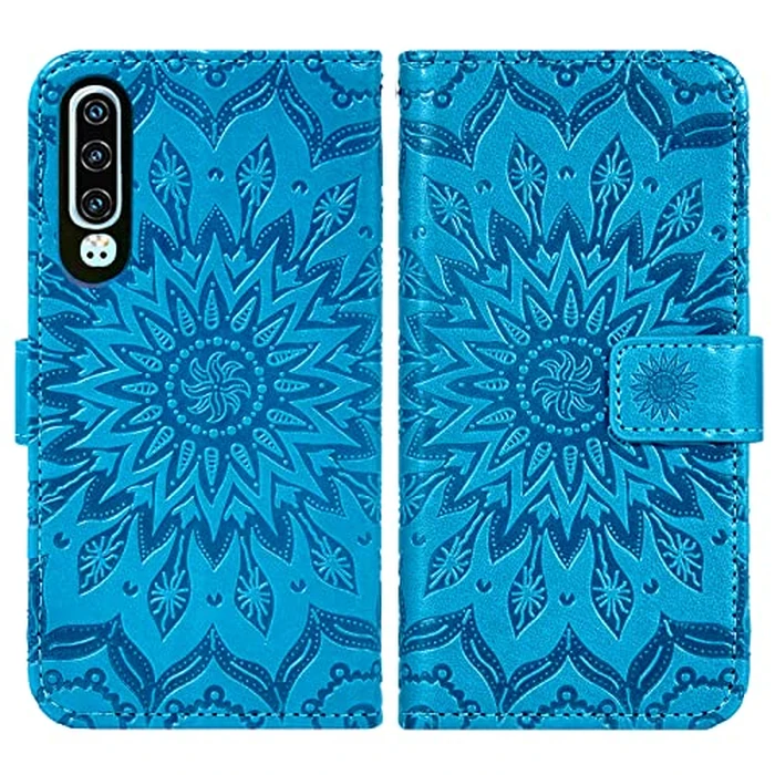 Asuwish Phone Case for Huawei P30 Wallet Cases with Tempered Glass Screen Protector and Sunflower Leather Slim Flip Cover Card Holder Stand Cell Accessories Hawaii P 30 ELE-L29 Women Men Blue by Asuwish - Image 5