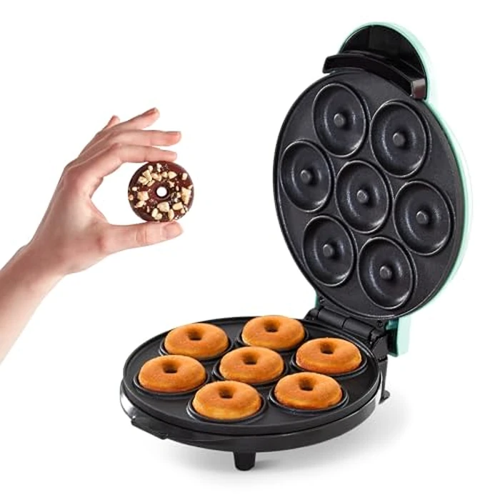 Dash Express Mini Donut Maker - Homemade Dessert Maker - Features Double-Sided, Non-Stick Surface & Space-Saving Design - Makes 7 - Aqua by DASH - Image 1