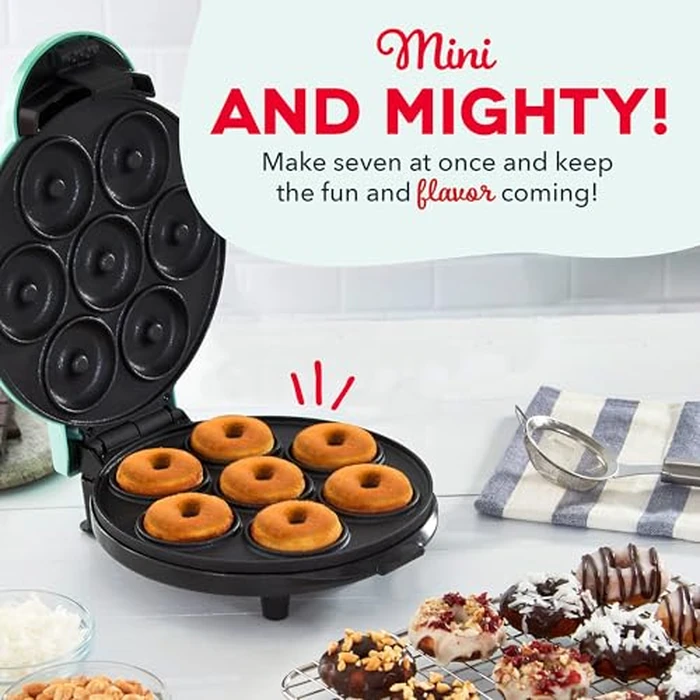 Dash Express Mini Donut Maker - Homemade Dessert Maker - Features Double-Sided, Non-Stick Surface & Space-Saving Design - Makes 7 - Aqua by DASH - Image 2