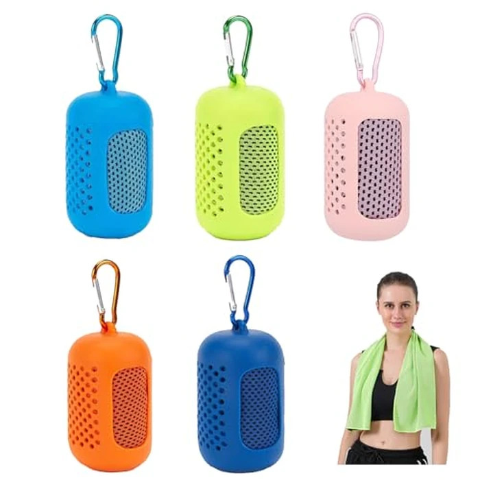 AEIMIAIDE 5 Pack Cooling Towel, Ice Towel,with Portable Towel Silicone Bag, Breathable Sweat Absorbent Cool Towel for Fitness, Running, Hiking and Other Outdoor Sports by AEIMIAIDE - Image 1