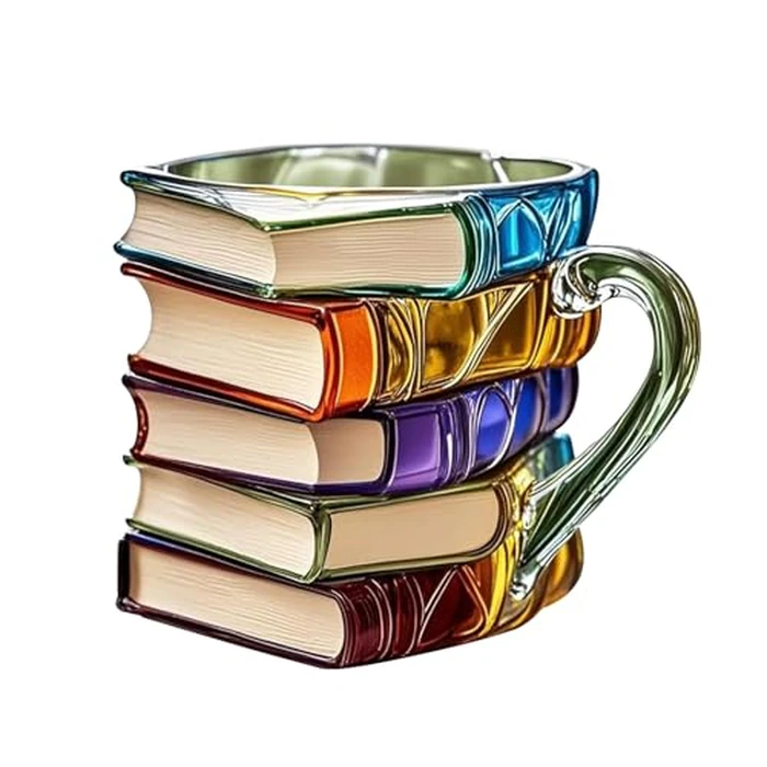 Generic Painted Book Mug, 3D Hand-Painted Books Stack Shaped Coffee Cup, 11oz Tea Cup Novelty Painting Books Cups Gift for Readers, Librarians, Writers & Book Clubs by Generic - Image 2
