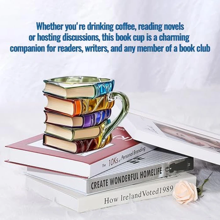 Generic Painted Book Mug, 3D Hand-Painted Books Stack Shaped Coffee Cup, 11oz Tea Cup Novelty Painting Books Cups Gift for Readers, Librarians, Writers & Book Clubs by Generic - Image 5